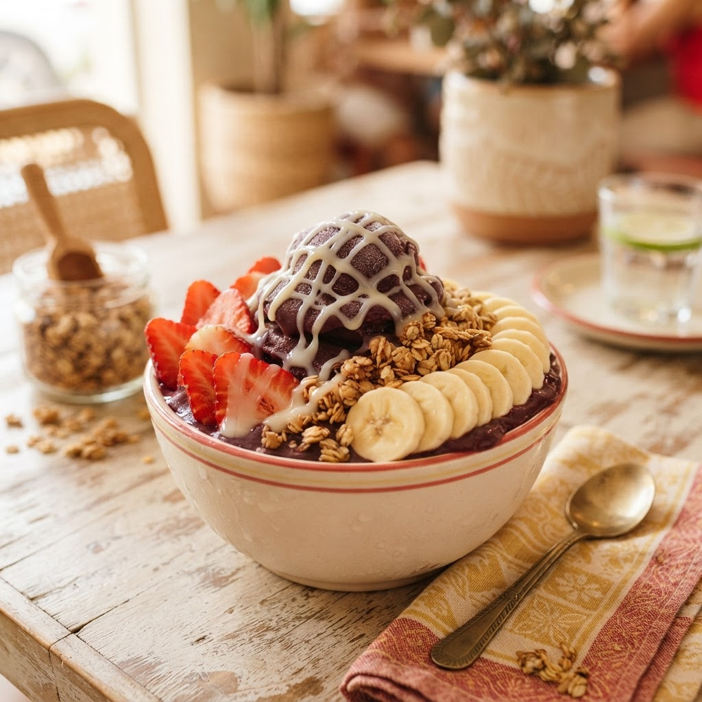 Açaí servido com frutas na Gaúí